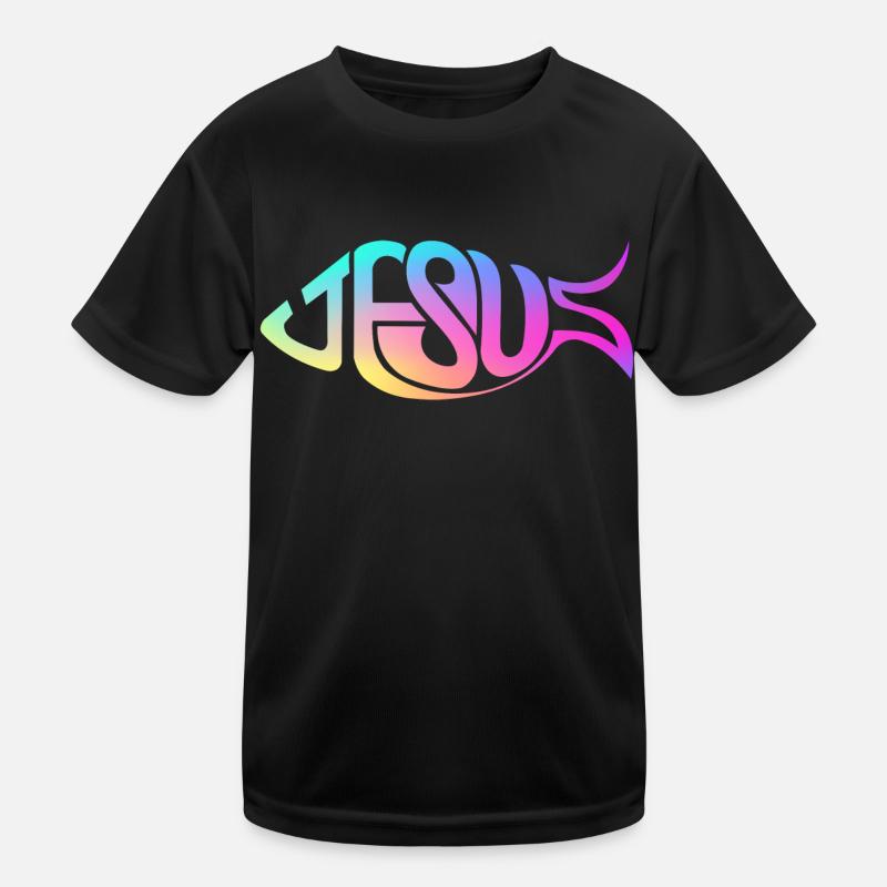 Jesus Fisch Regenbogen Kinder Funktions-T-Shirt