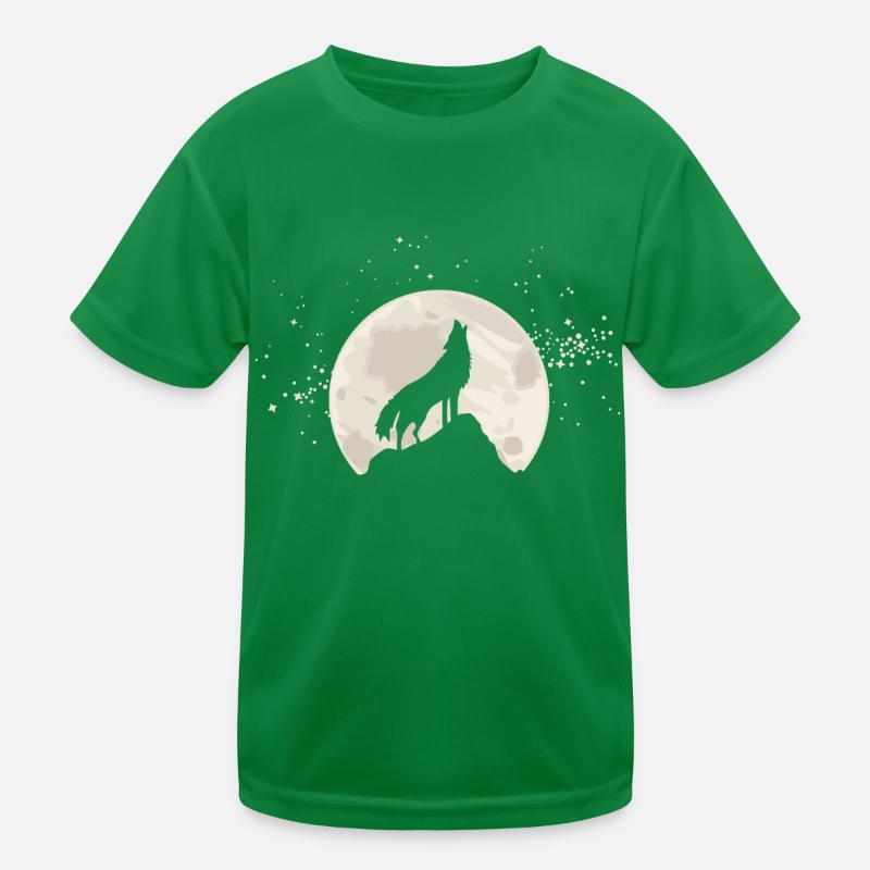Heulender Wolf vor Mond mit Sternen Kinder Funktions-T-Shirt