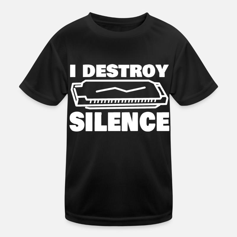 I Destroy Silence Funny Harmonica Player - Kids Functional T-Shirt - black