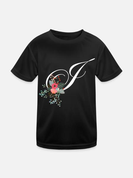 Buchstabe j blumig - Kinder Funktions-T-Shirt - Schwarz