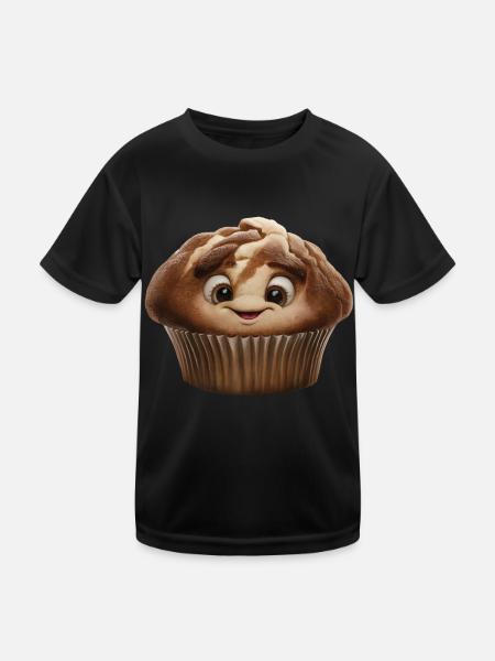 Glücklich Muffin - Kinder Funktions-T-Shirt - Schwarz - Vorne