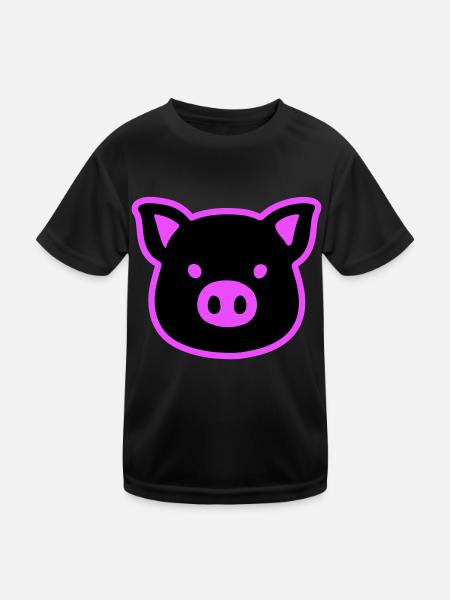 Schwein Kopf Sau - Kinder Funktions-T-Shirt - Schwarz - Vorne