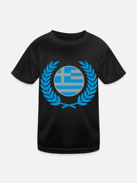 Griechenland (Flagge & Lorbeerkranz) - Kinder Funktions-T-Shirt - Schwarz - Vorne