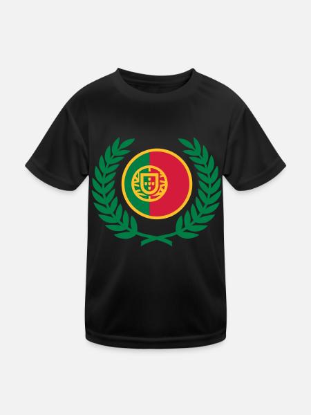 Portugal (Flagge & Lorbeerkranz) - Kinder Funktions-T-Shirt - Schwarz - Vorne
