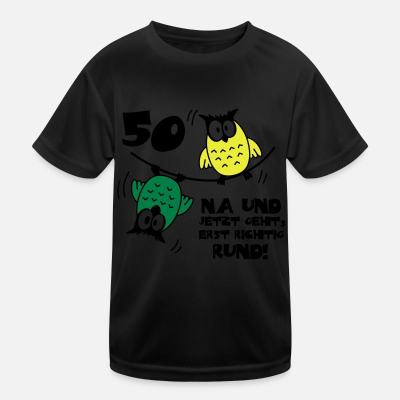 Geburtstag 50, Eulen am Drahtseil, rund Kinder Funktions-T-Shirt