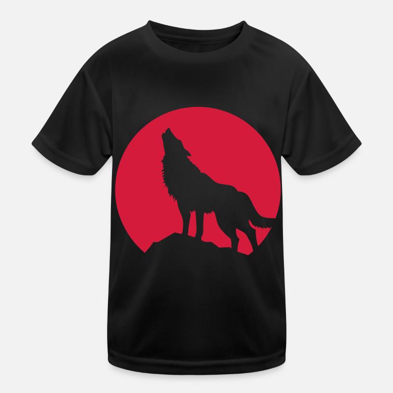 Wolf - Kinder Funktions-T-Shirt - Schwarz