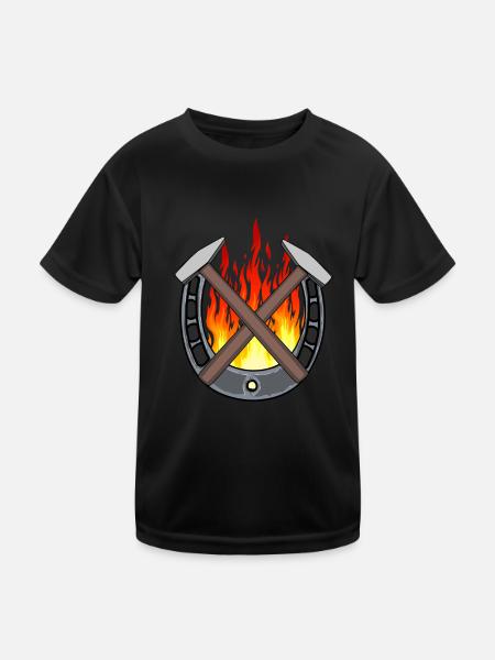 Hufeisen Berufe Schmied Hufschmied Gewerbe feurig - Kinder Funktions-T-Shirt - Schwarz - Vorne
