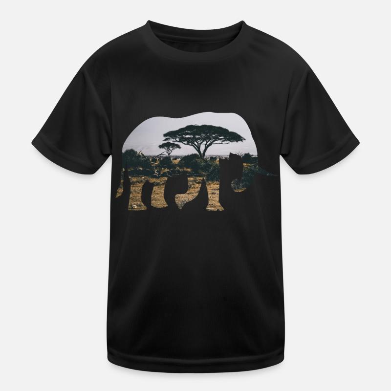 Elefant Savanne Silhouette - Kinder Funktions-T-Shirt - Schwarz