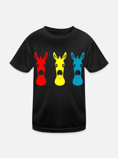 Donkey Esel - Kinder Funktions-T-Shirt - Schwarz - Vorne