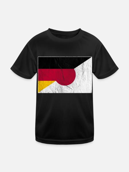 Vintage Germany Japan Flag Flag Football - Kids Functional T-Shirt - black - Front