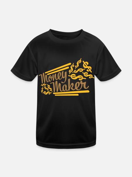 Selfmade Money Maker Dollar - Kinder Funktions-T-Shirt - Schwarz - Vorne