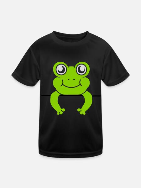 Frosch Mauer Schild Comic - Kinder Funktions-T-Shirt - Schwarz - Vorne