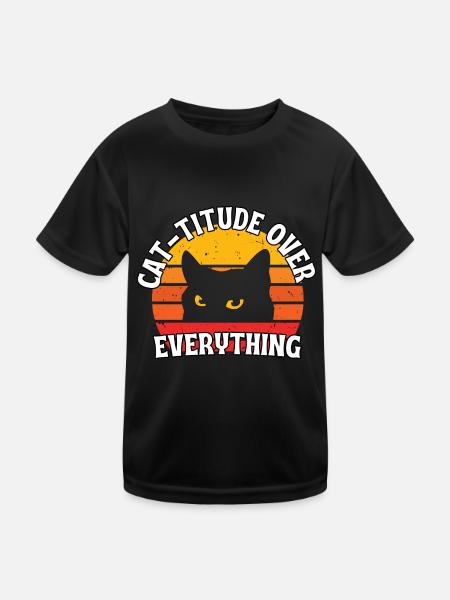 Cat attitude to everything - Kids Functional T-Shirt - black - Front