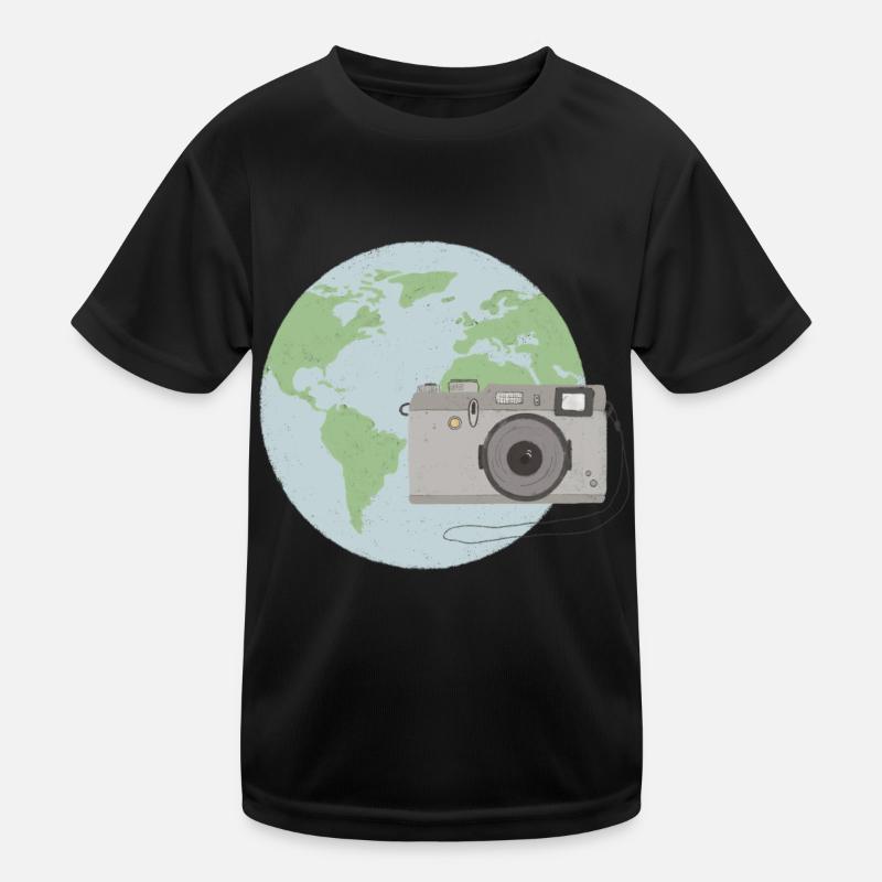 Weltkugel mit Kamera Kinder Funktions-T-Shirt