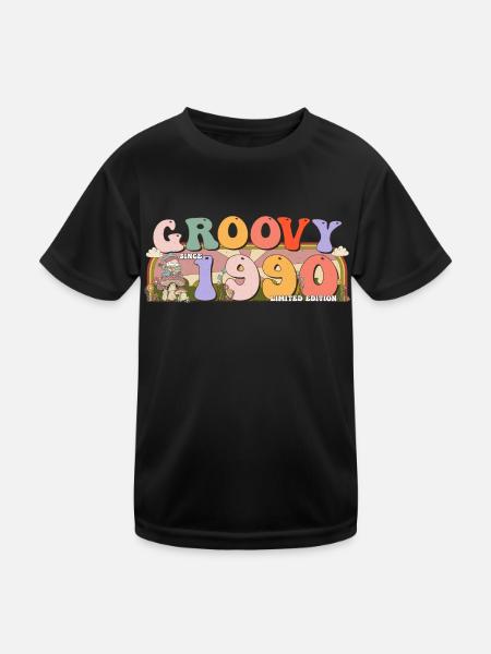 Groovy Since 1990 Retro Hippie 33rd Birthday - Kids Functional T-Shirt - black - Front