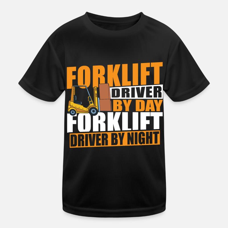 Funny Forklift Driver By Day Night Cool Forklifter Kinder Funktions-T-Shirt