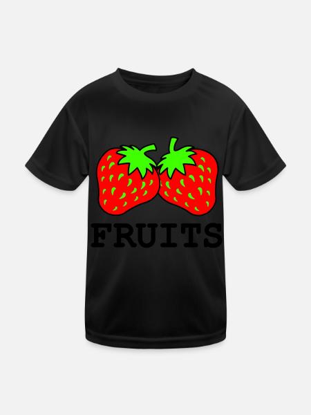 erdbeeren - Kinder Funktions-T-Shirt - Schwarz - Vorne