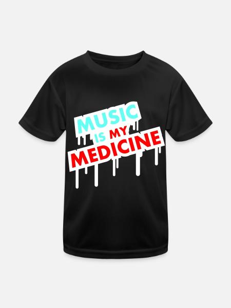 Music is my Medicine Graffiti Spruch Musik Party - Kids Functional T-Shirt - black - Front