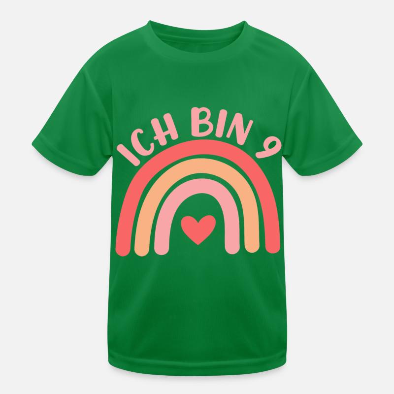 Ich bin 9 niedliche Regenbogen Design Junge Mädche Kids Functional T-Shirt