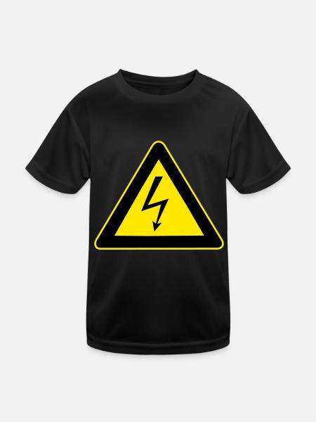 High Voltage Warnung - Kinder Funktions-T-Shirt - Schwarz - Vorne