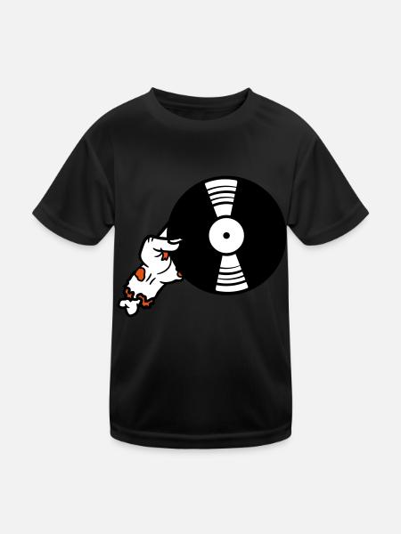 dj vinyl platte club musik auflegen disko party fe - Kinder Funktions-T-Shirt - Schwarz - Vorne