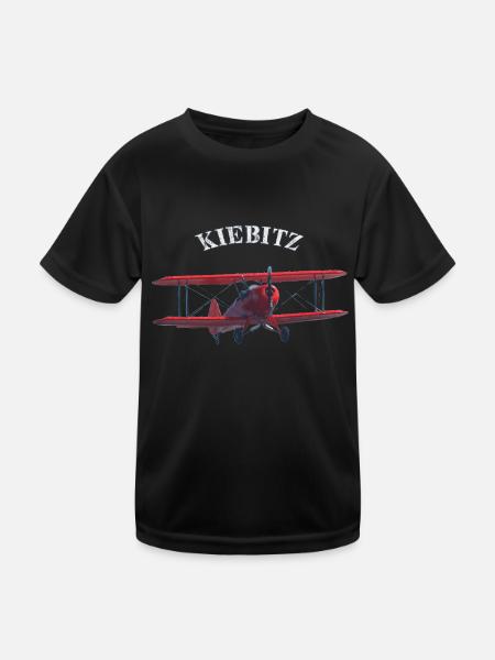 Kiebitz Ultraleichflugzeug Doppeldecker - Kinder Funktions-T-Shirt - Schwarz - Vorne