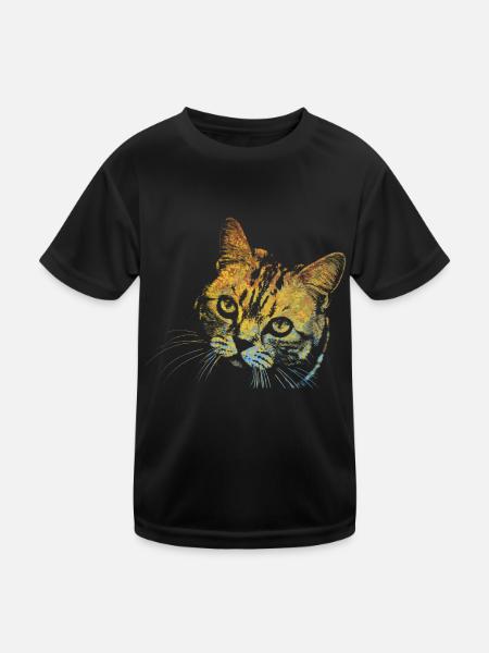 Face Cat - Kids Functional T-Shirt - black - Front