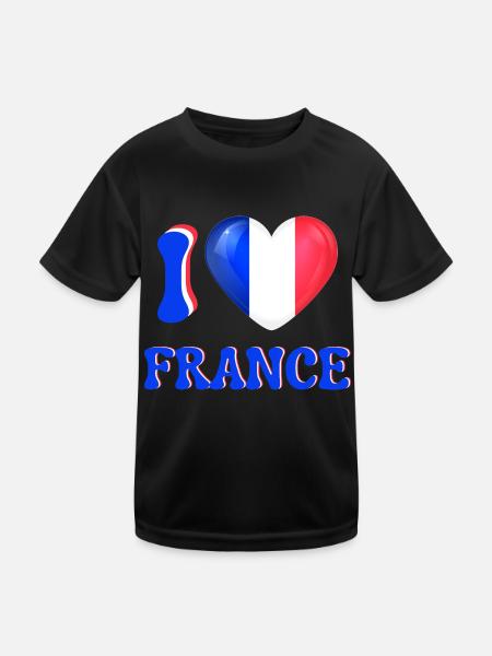 I love France Blue White Red Flag Heart - Kids Functional T-Shirt - black - Front