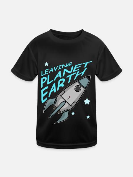 Quitter la planète Terre, fusée dans l’espace, chemise - T-shirt sport Enfant - noir - Devant