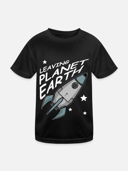 Leaving Planet Earth, Rakete im Weltraum, Shirt - Kinder Funktions-T-Shirt - Schwarz - Vorne