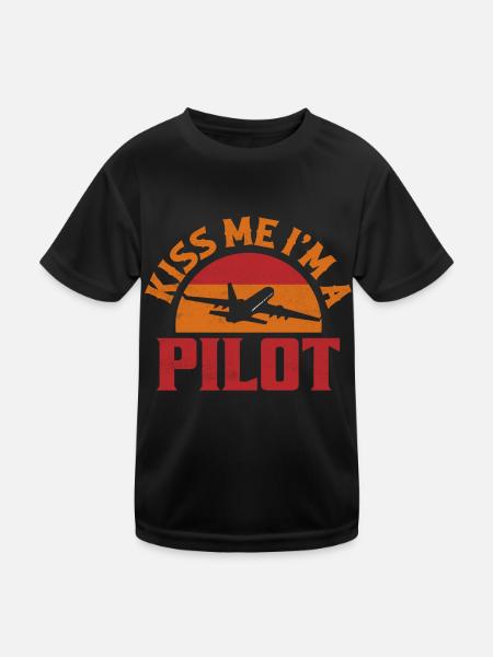 Kiss Me I'm A Pilot Airline Aviation - Kinder Funktions-T-Shirt - Schwarz - Vorne