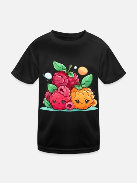 Kawaii Himbeeren - Kinder Funktions-T-Shirt - Schwarz