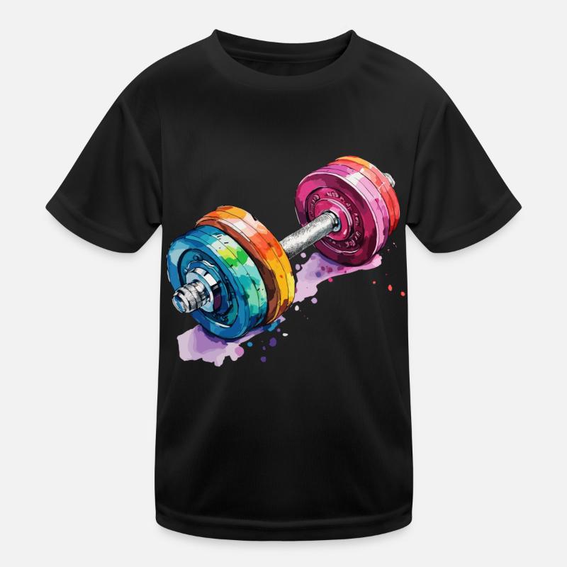 Hanteln in Regenbogenfarben Kinder Funktions-T-Shirt