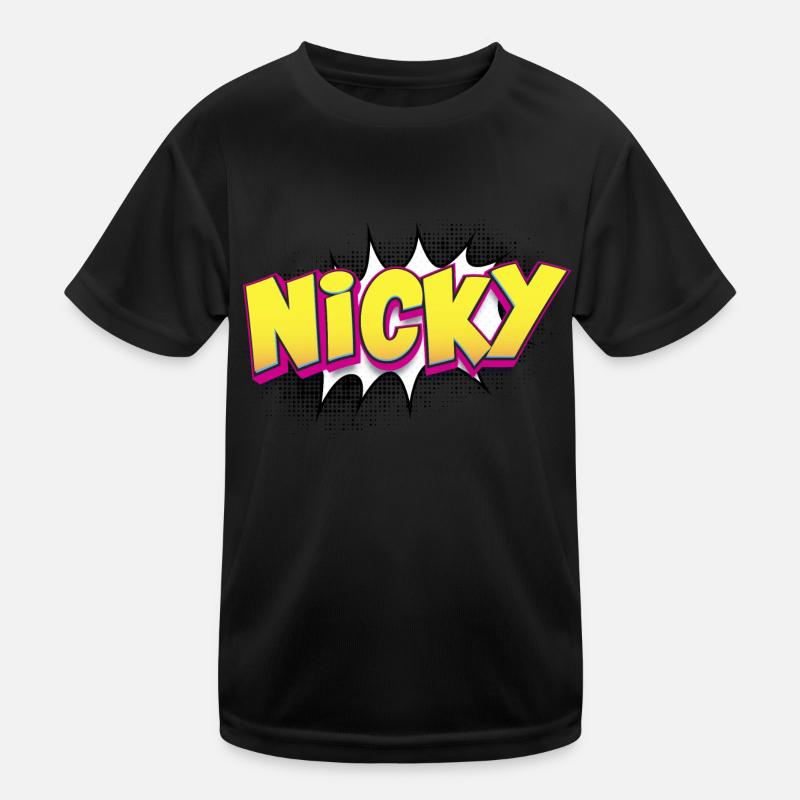 Nicky Benutzerdefinierter Name Comic-Buch-Stil Pop-Art, Nicky Kinder Funktions-T-Shirt