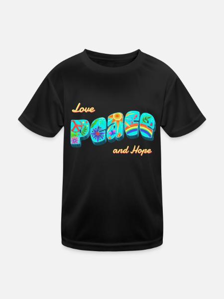 Peace, hope, love. Vintage colourful - Kids Functional T-Shirt - black - Front