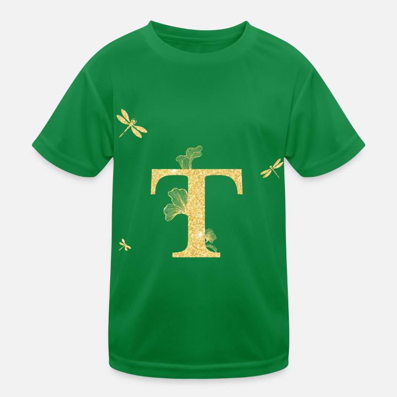 Buchstabe t Goldene Glitzerlibelle - Geschenkidee Kinder Funktions-T-Shirt