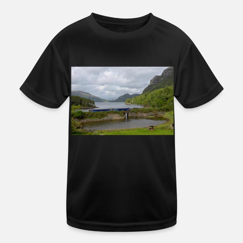 ScotRail train passing Scottish Loch Kids Functional T-Shirt