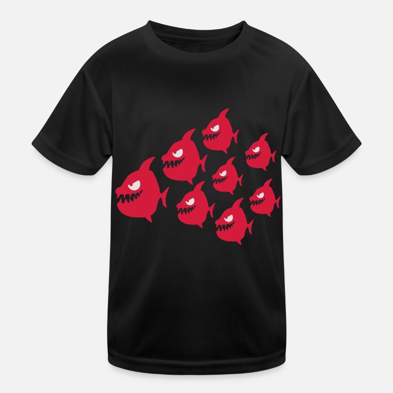 Funny Evil Comic Piranha Fish Swarm Kids Functional T-Shirt