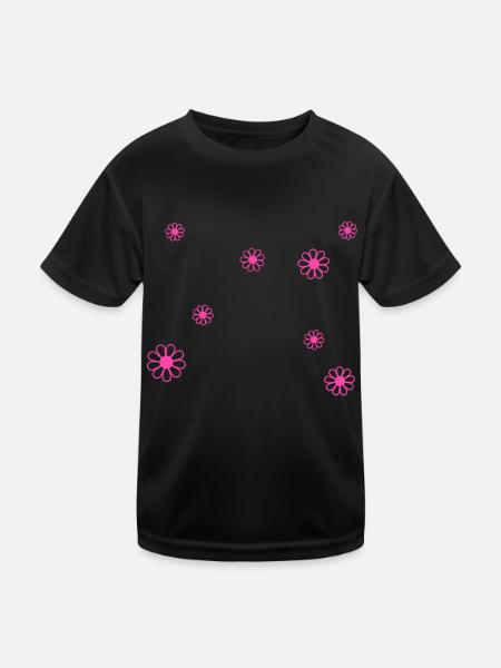 Pink Minimalist Flower Buttons - Kids Functional T-Shirt - black