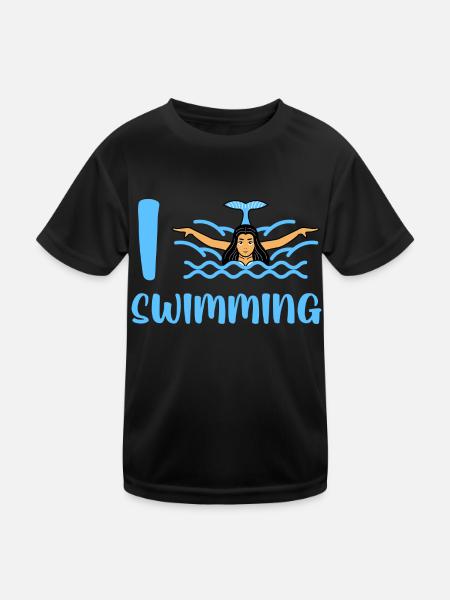 Ich liebe Schwimmen, ich liebe Schwimmen, Pool, Schwimmen - Kinder Funktions-T-Shirt - Schwarz - Vorne