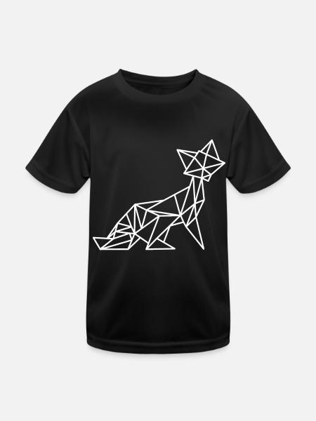 Fuchs Geometrisch Linie - Kinder Funktions-T-Shirt - Schwarz - Vorne