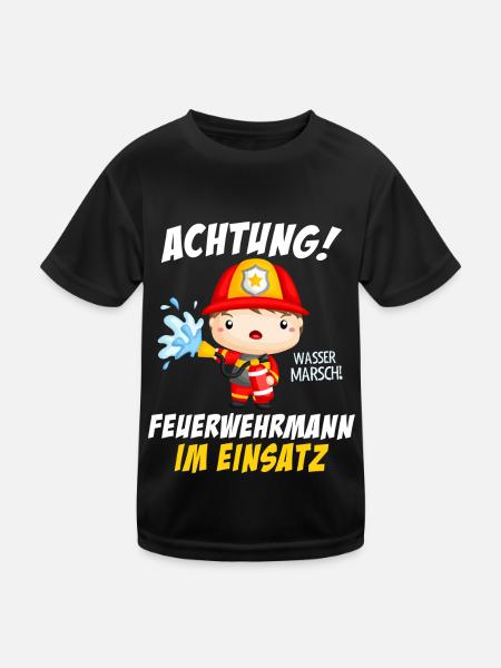 Achtung Feuerwehrmann Jungen Einsatz - Kinder Funktions-T-Shirt - Schwarz - Vorne