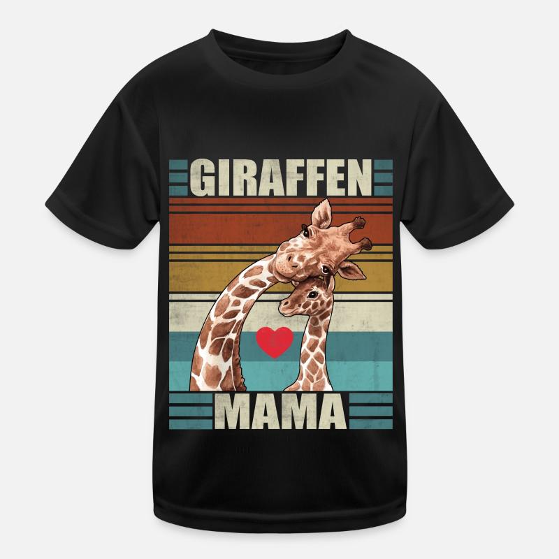 Giraffen Mama Kind Retro Giraffe - Kinder Funktions-T-Shirt - Schwarz