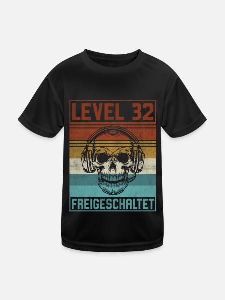 32. Geburtstag Gamer Level 32 Jahre - Kinder Funktions-T-Shirt - Schwarz - Vorne