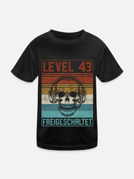 43. Geburtstag Gamer Level 43 Jahre - Kinder Funktions-T-Shirt - Schwarz - Vorne
