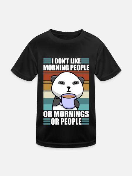 Sarcastic Panda Coffee Moody Lazy Animal - Kids Functional T-Shirt - black - Front