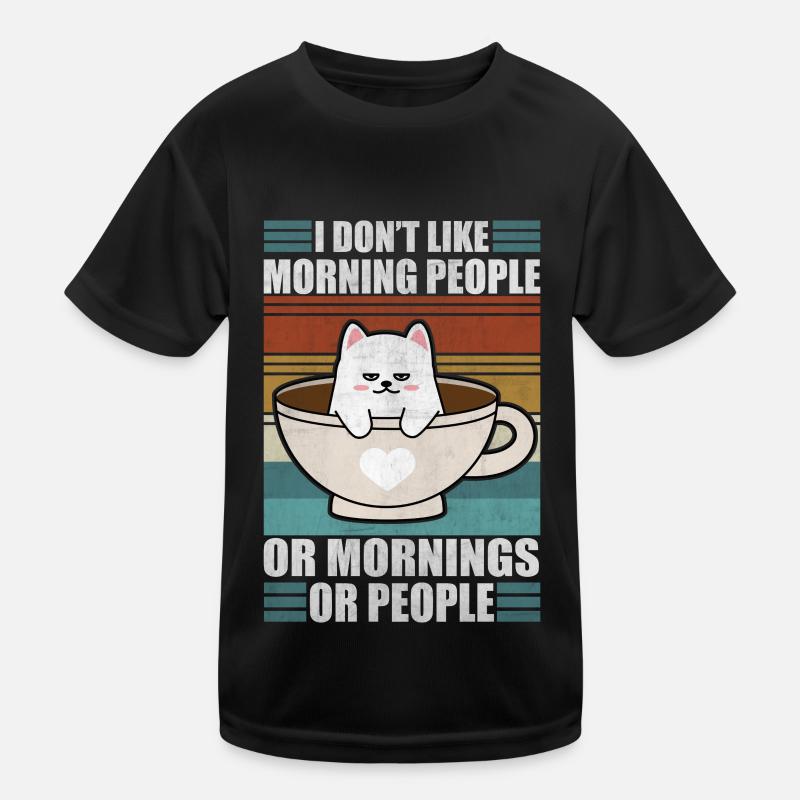 Sarcastic Kitty Moody Coffee Lazy Cat Kids Functional T-Shirt