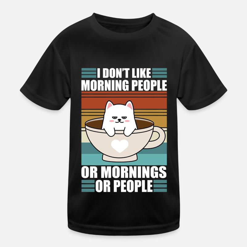 Sarcastic Kitty Coffee Moody Lazy Cat Kids Functional T-Shirt
