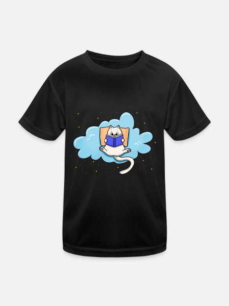 Cat Reading Book - Kids Functional T-Shirt - black - Front
