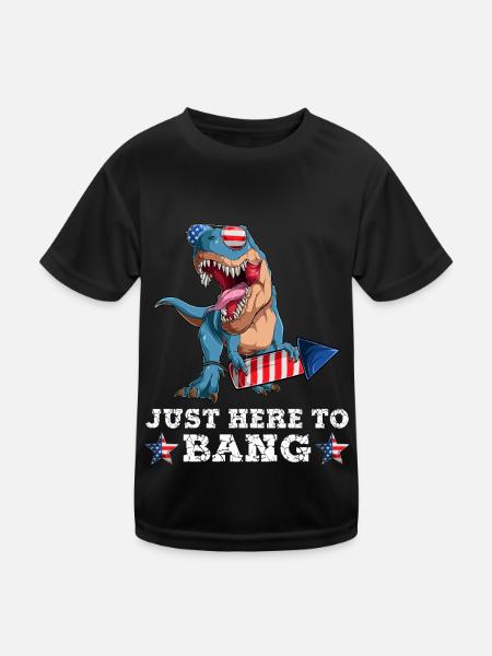 Trex 4th of July Dinosaur Fireworks American Flag - Kinder Funktions-T-Shirt - Schwarz - Vorne